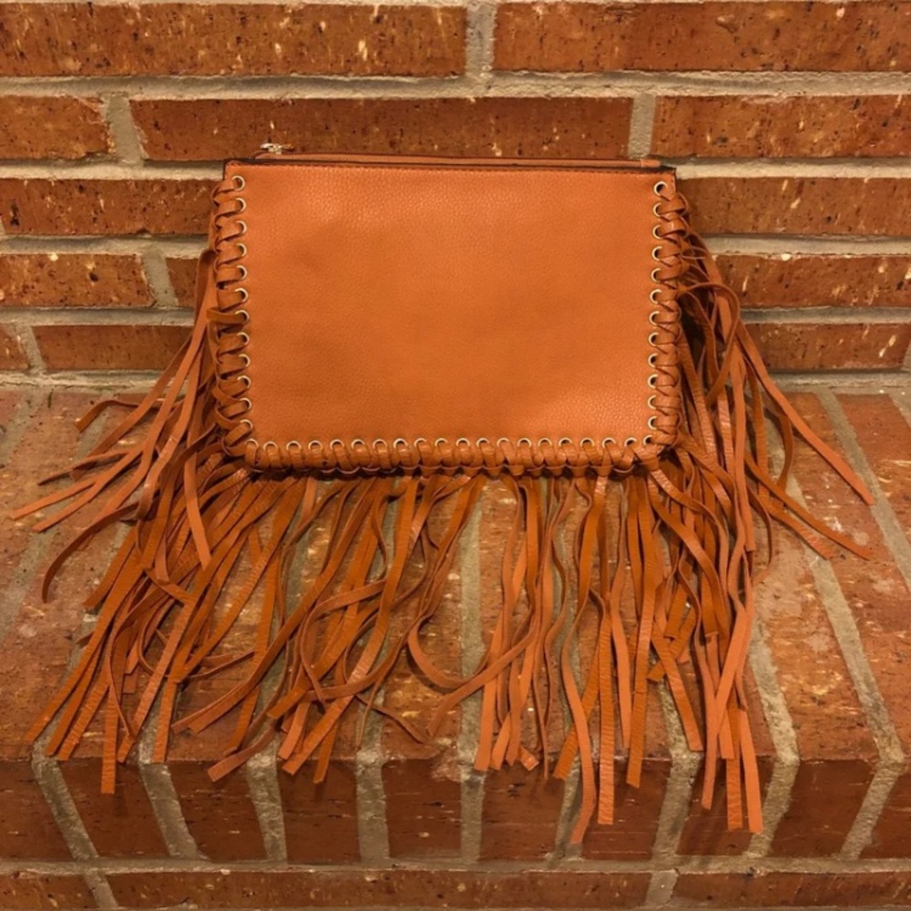 NWOT! Brown fringe clutch